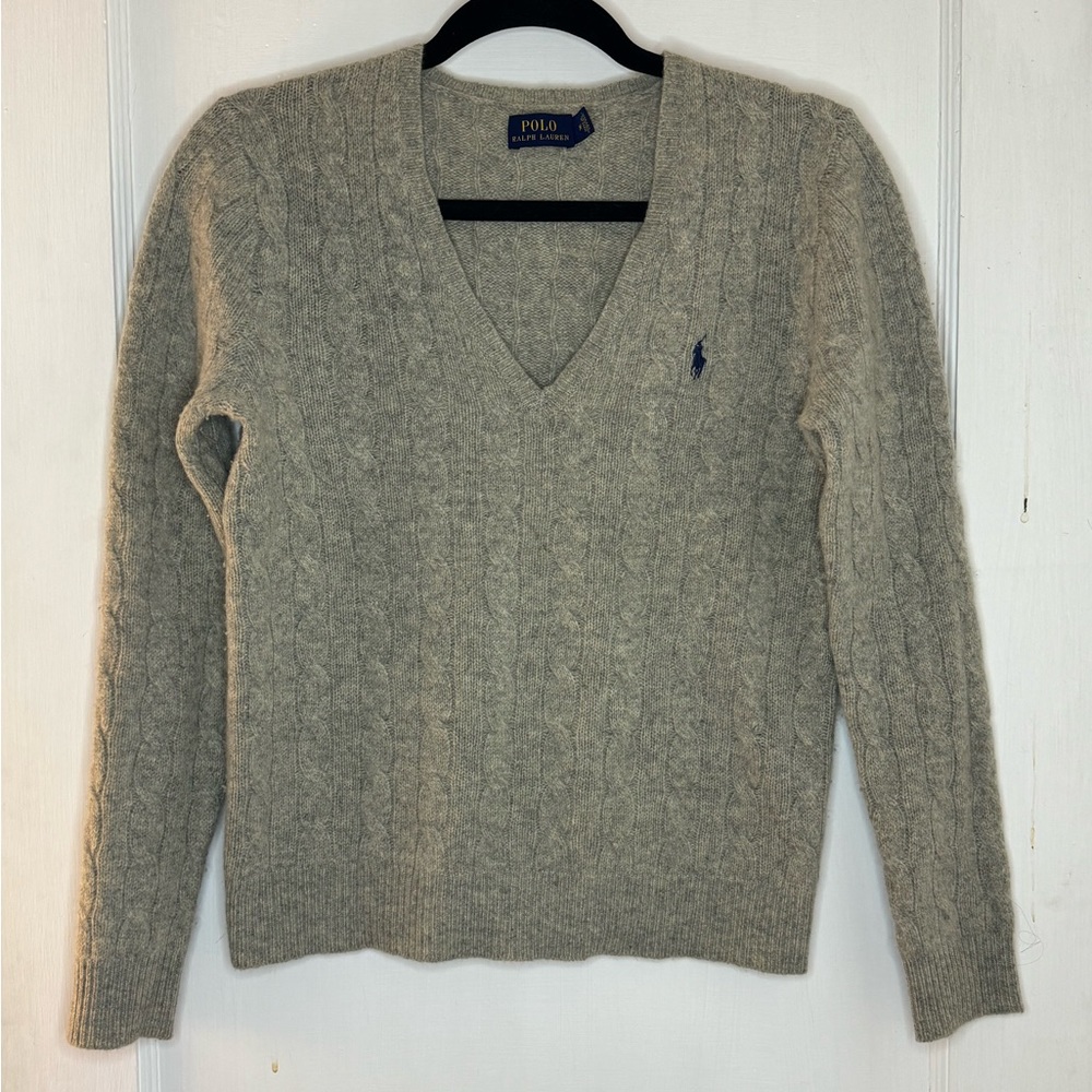 Polo RL Wool & Cashmere Blend V-Neck Sweater Sz Medium Grey
